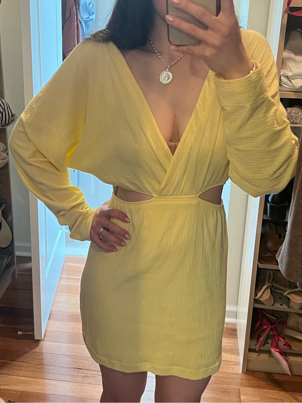 Free People Beach - Yellow V-Neck Cutout Mini Dress